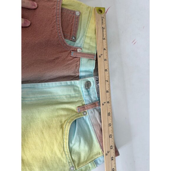 Zara Multicolor Ombre Straight-Leg Jeans Womens Size 6 Rainbow Denim Colorblock - Picture 5 of 9